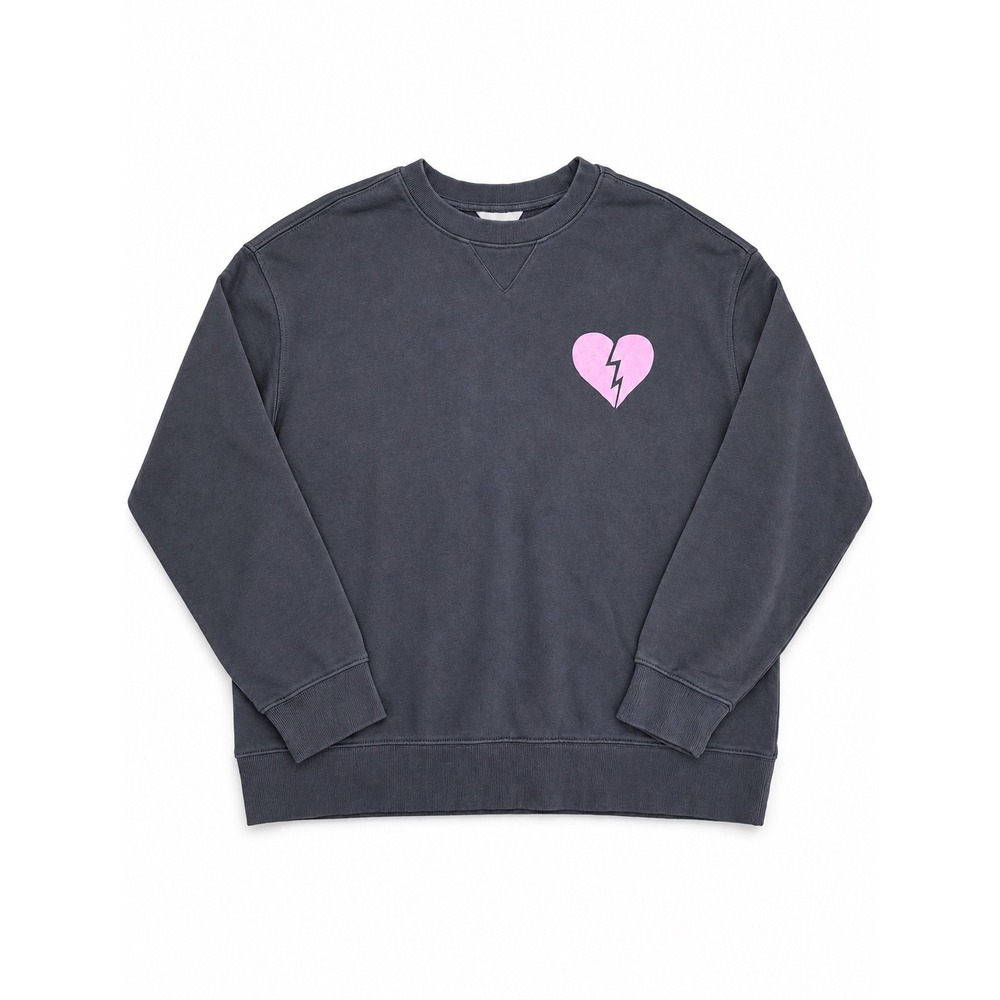 Wildfox I Wish It Was Saturday Graphic Sweatshirt Gray Pink Heart Size L